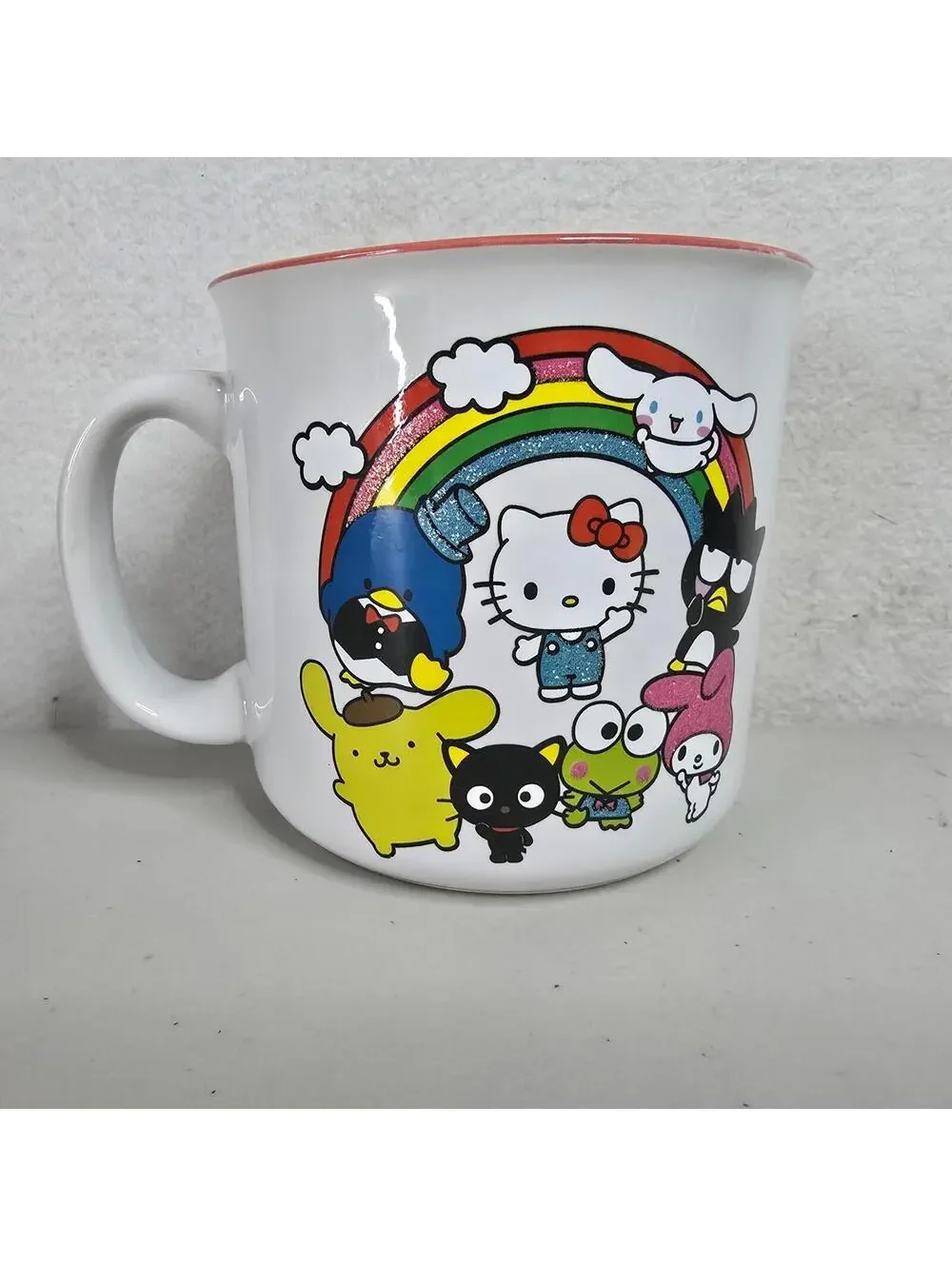 Hello Kitty and Friends Rainbow Glitter 20oz Large White Ceramic Coffee Cup Mug - Picture 1 of 6